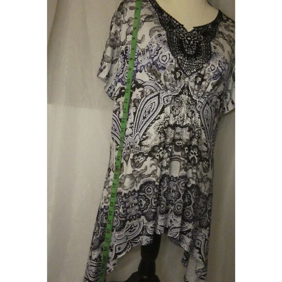 World Unity Women's Blouse Large Tunic Artsy Asymetrical Crochet - Picture 3 of 8